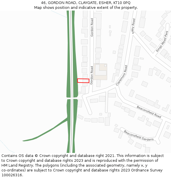 46, GORDON ROAD, CLAYGATE, ESHER, KT10 0PQ: Location map and indicative extent of plot