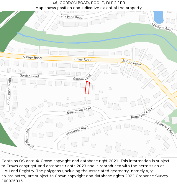 46, GORDON ROAD, POOLE, BH12 1EB: Location map and indicative extent of plot