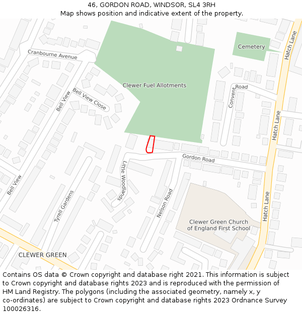 46, GORDON ROAD, WINDSOR, SL4 3RH: Location map and indicative extent of plot
