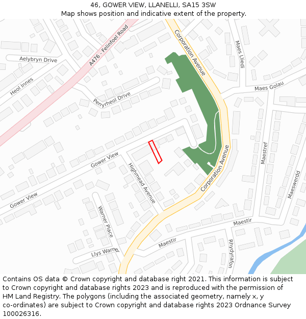 46, GOWER VIEW, LLANELLI, SA15 3SW: Location map and indicative extent of plot