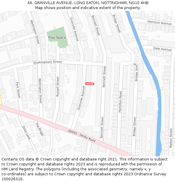 46, GRANVILLE AVENUE, LONG EATON, NOTTINGHAM, NG10 4HB: Location map and indicative extent of plot