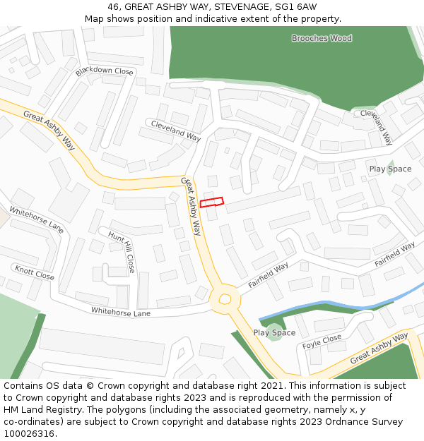 46, GREAT ASHBY WAY, STEVENAGE, SG1 6AW: Location map and indicative extent of plot