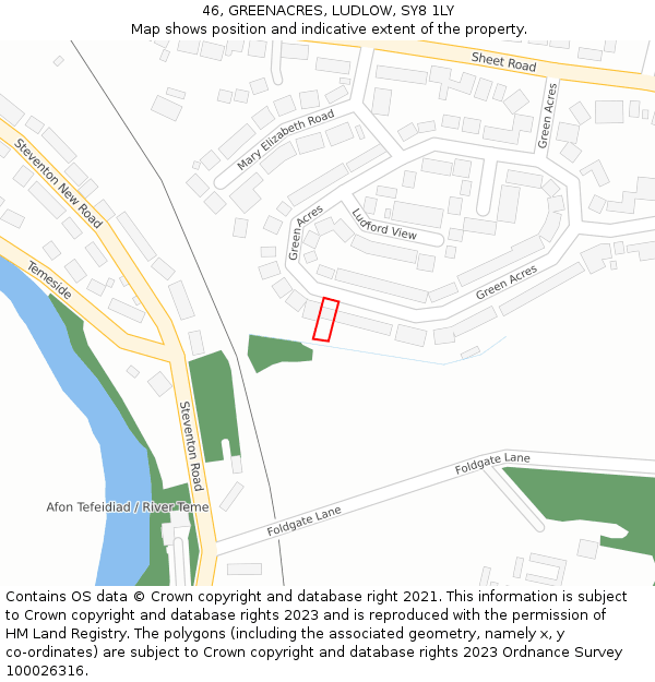 46, GREENACRES, LUDLOW, SY8 1LY: Location map and indicative extent of plot