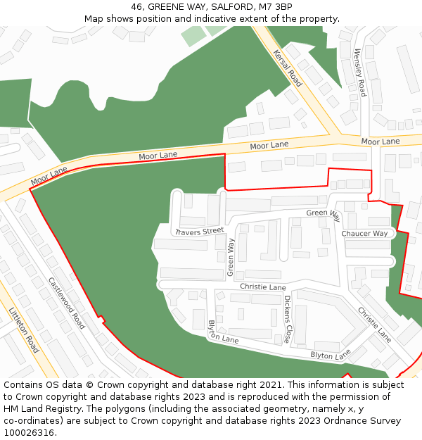 46, GREENE WAY, SALFORD, M7 3BP: Location map and indicative extent of plot