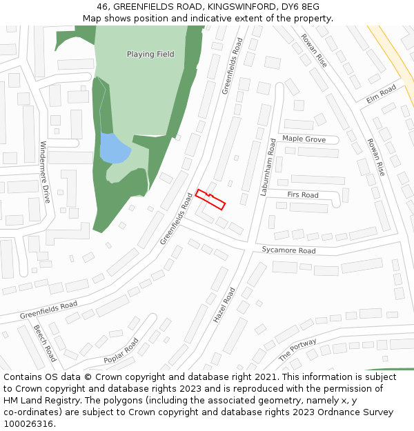 46, GREENFIELDS ROAD, KINGSWINFORD, DY6 8EG: Location map and indicative extent of plot