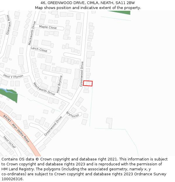 46, GREENWOOD DRIVE, CIMLA, NEATH, SA11 2BW: Location map and indicative extent of plot