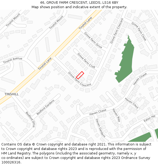 46, GROVE FARM CRESCENT, LEEDS, LS16 6BY: Location map and indicative extent of plot