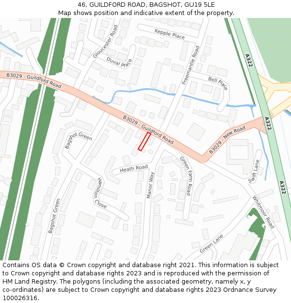 46, GUILDFORD ROAD, BAGSHOT, GU19 5LE: Location map and indicative extent of plot