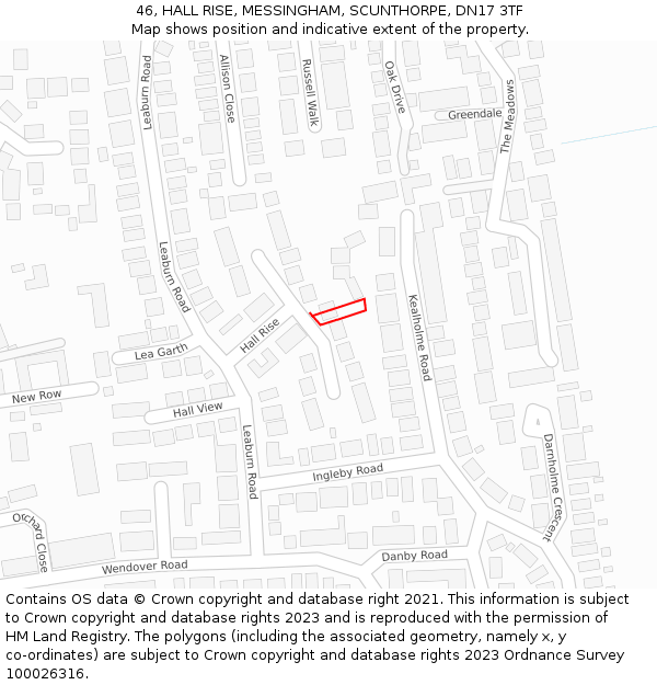 46, HALL RISE, MESSINGHAM, SCUNTHORPE, DN17 3TF: Location map and indicative extent of plot