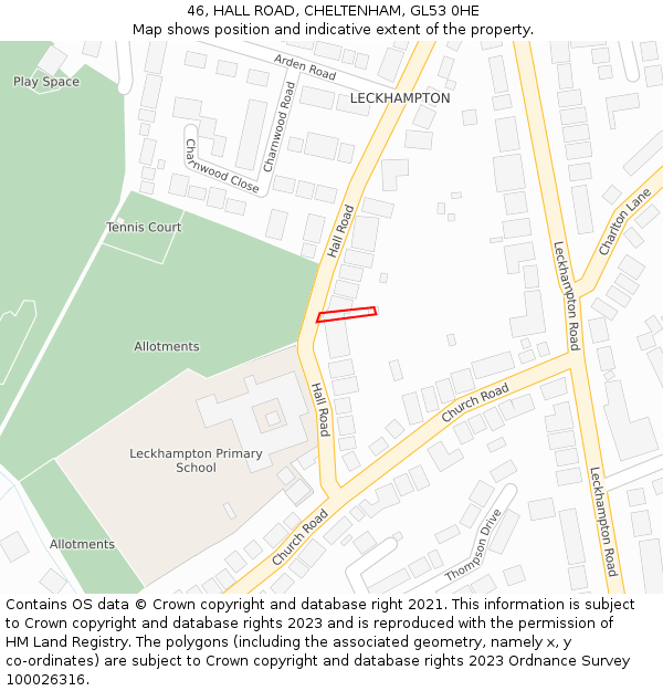 46, HALL ROAD, CHELTENHAM, GL53 0HE: Location map and indicative extent of plot