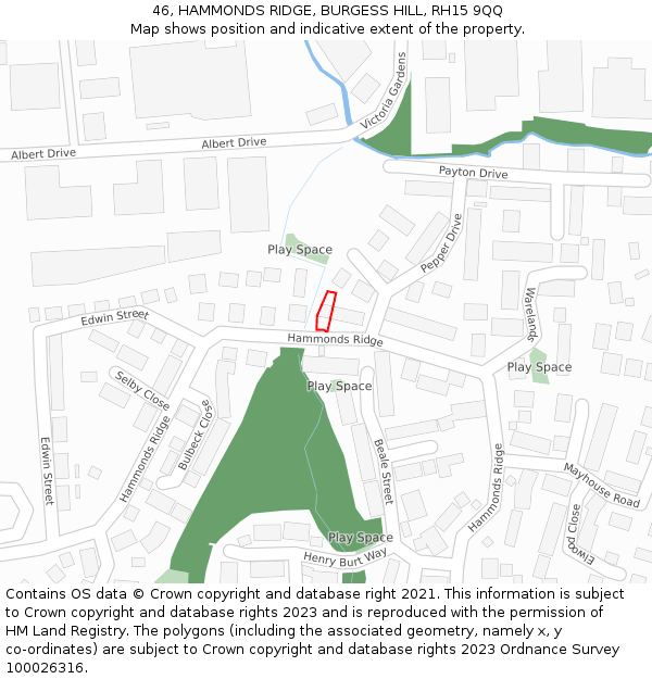 46, HAMMONDS RIDGE, BURGESS HILL, RH15 9QQ: Location map and indicative extent of plot