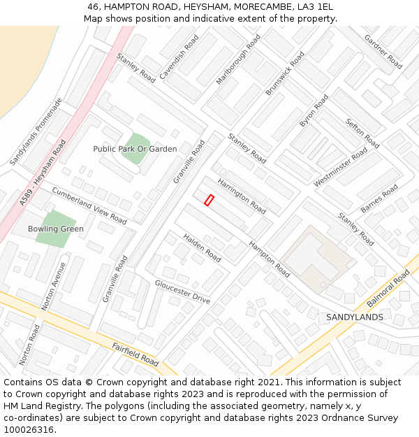 46, HAMPTON ROAD, HEYSHAM, MORECAMBE, LA3 1EL: Location map and indicative extent of plot