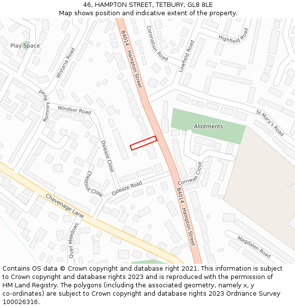 46, HAMPTON STREET, TETBURY, GL8 8LE: Location map and indicative extent of plot