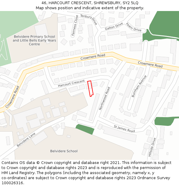 46, HARCOURT CRESCENT, SHREWSBURY, SY2 5LQ: Location map and indicative extent of plot