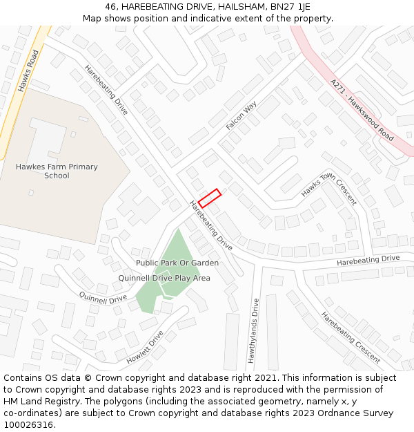 46, HAREBEATING DRIVE, HAILSHAM, BN27 1JE: Location map and indicative extent of plot