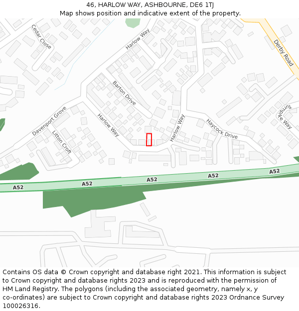 46, HARLOW WAY, ASHBOURNE, DE6 1TJ: Location map and indicative extent of plot
