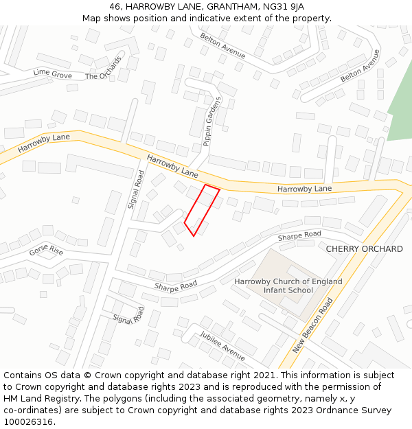 46, HARROWBY LANE, GRANTHAM, NG31 9JA: Location map and indicative extent of plot