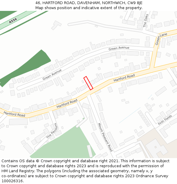 46, HARTFORD ROAD, DAVENHAM, NORTHWICH, CW9 8JE: Location map and indicative extent of plot