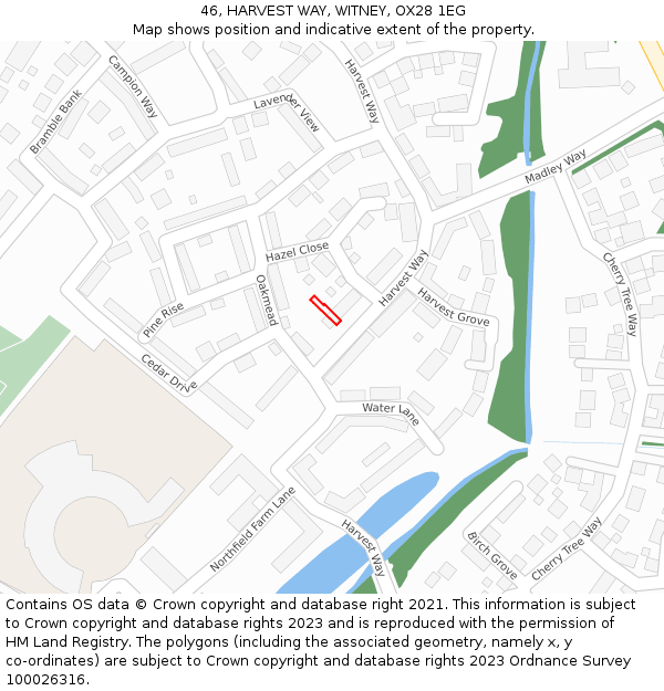 46, HARVEST WAY, WITNEY, OX28 1EG: Location map and indicative extent of plot