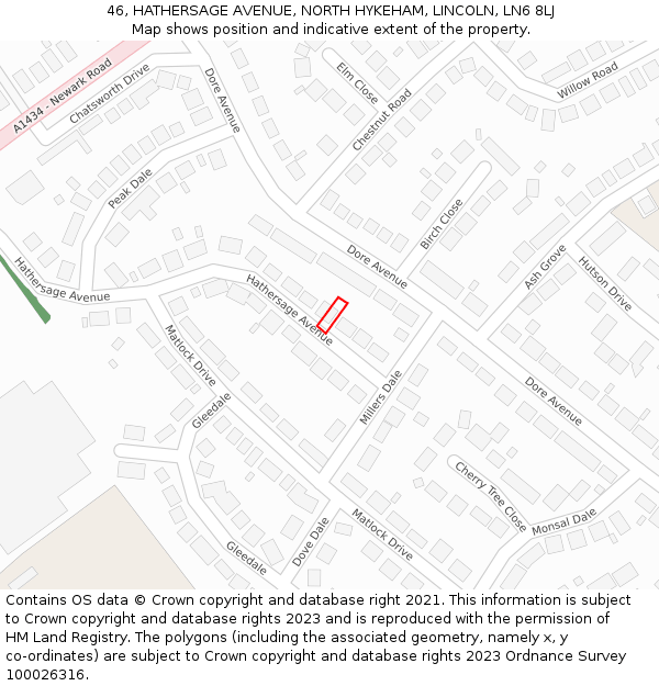 46, HATHERSAGE AVENUE, NORTH HYKEHAM, LINCOLN, LN6 8LJ: Location map and indicative extent of plot