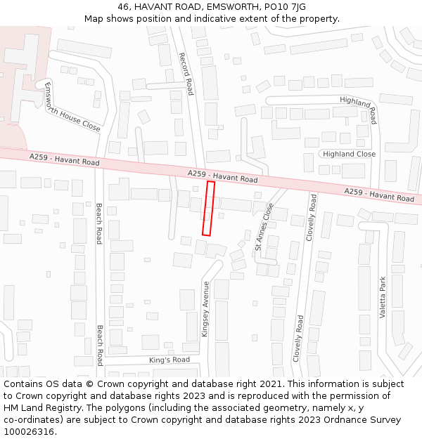 46, HAVANT ROAD, EMSWORTH, PO10 7JG: Location map and indicative extent of plot