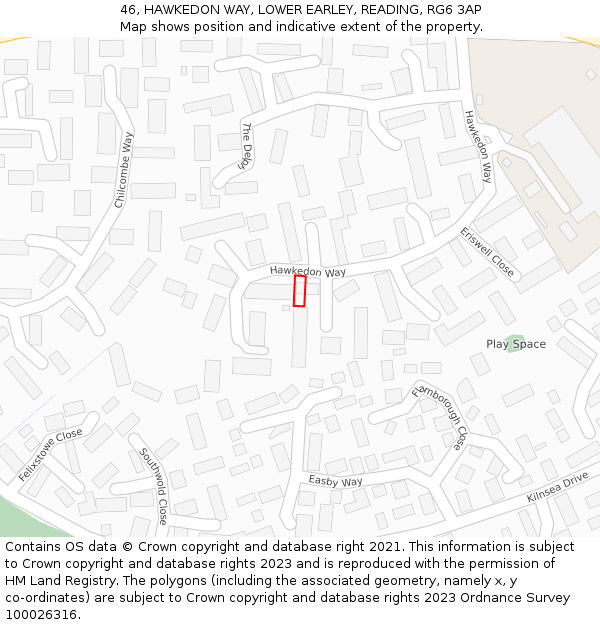 46, HAWKEDON WAY, LOWER EARLEY, READING, RG6 3AP: Location map and indicative extent of plot