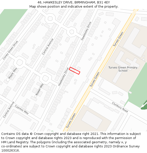 46, HAWKESLEY DRIVE, BIRMINGHAM, B31 4EY: Location map and indicative extent of plot