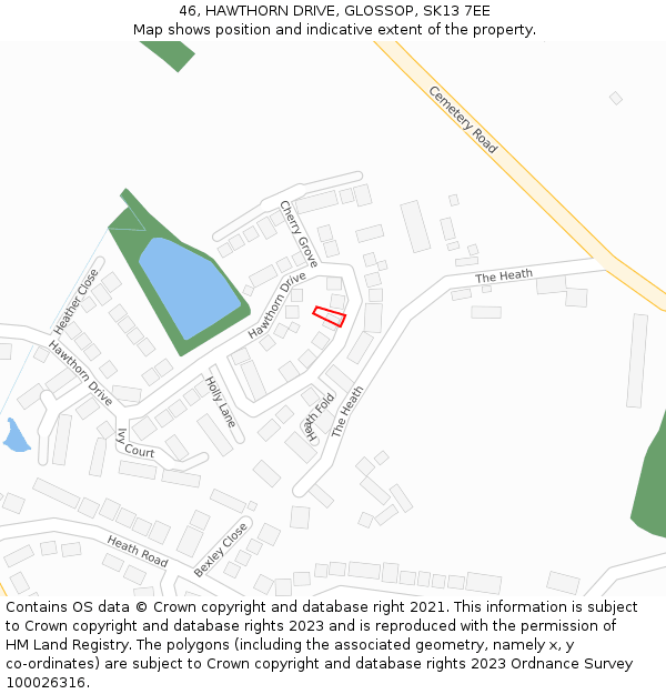 46, HAWTHORN DRIVE, GLOSSOP, SK13 7EE: Location map and indicative extent of plot