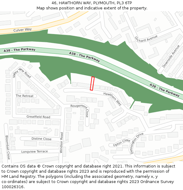 46, HAWTHORN WAY, PLYMOUTH, PL3 6TP: Location map and indicative extent of plot