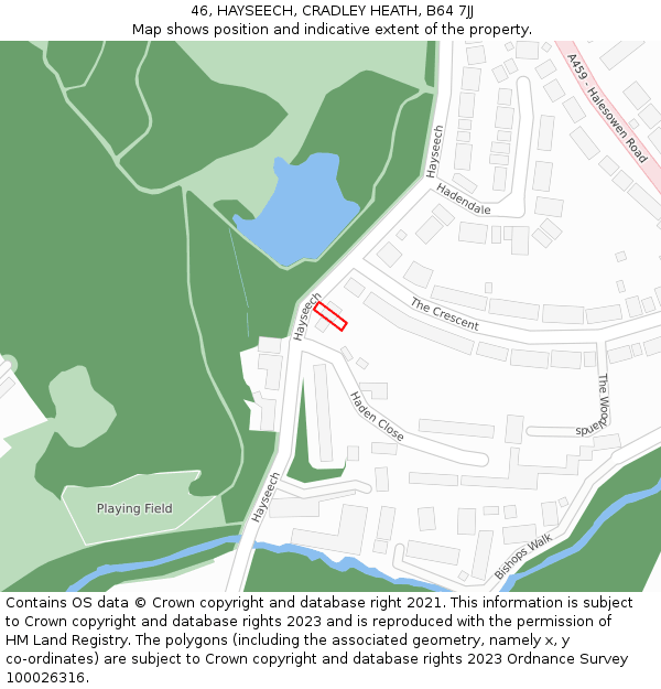 46, HAYSEECH, CRADLEY HEATH, B64 7JJ: Location map and indicative extent of plot