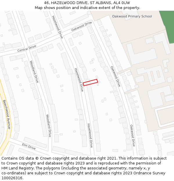 46, HAZELWOOD DRIVE, ST ALBANS, AL4 0UW: Location map and indicative extent of plot