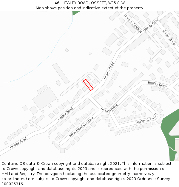 46, HEALEY ROAD, OSSETT, WF5 8LW: Location map and indicative extent of plot