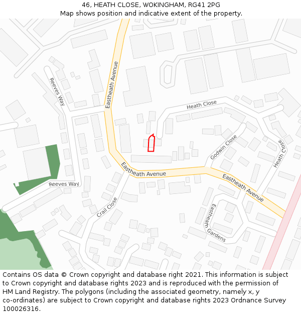 46, HEATH CLOSE, WOKINGHAM, RG41 2PG: Location map and indicative extent of plot