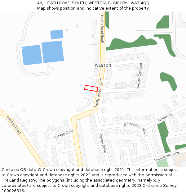 46, HEATH ROAD SOUTH, WESTON, RUNCORN, WA7 4QQ: Location map and indicative extent of plot