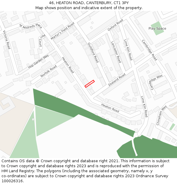 46, HEATON ROAD, CANTERBURY, CT1 3PY: Location map and indicative extent of plot