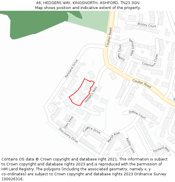 46, HEDGERS WAY, KINGSNORTH, ASHFORD, TN23 3GN: Location map and indicative extent of plot