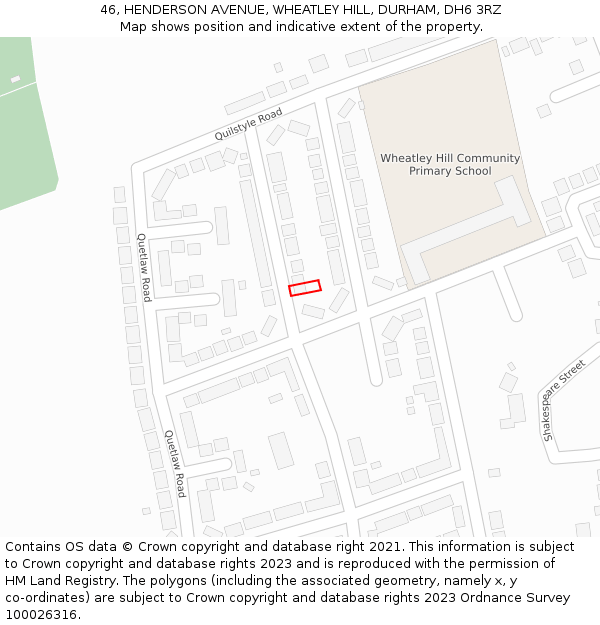 46, HENDERSON AVENUE, WHEATLEY HILL, DURHAM, DH6 3RZ: Location map and indicative extent of plot