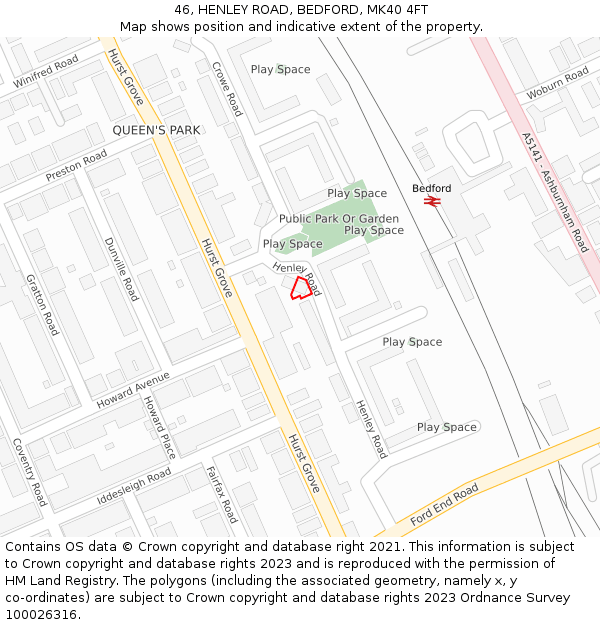 46, HENLEY ROAD, BEDFORD, MK40 4FT: Location map and indicative extent of plot