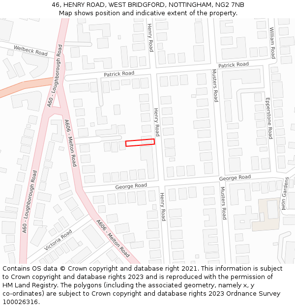 46, HENRY ROAD, WEST BRIDGFORD, NOTTINGHAM, NG2 7NB: Location map and indicative extent of plot