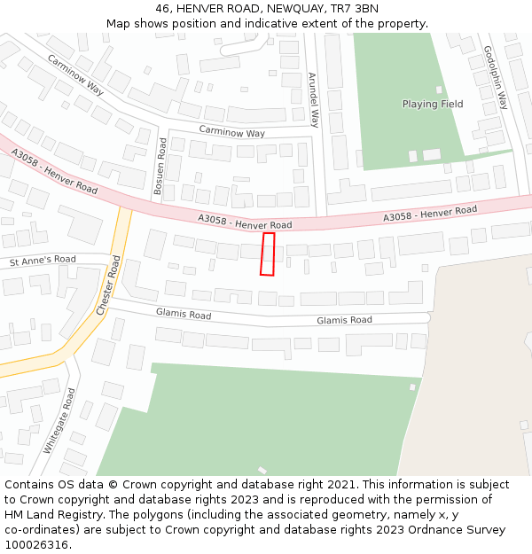 46, HENVER ROAD, NEWQUAY, TR7 3BN: Location map and indicative extent of plot