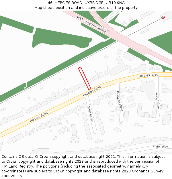 46, HERCIES ROAD, UXBRIDGE, UB10 9NA: Location map and indicative extent of plot