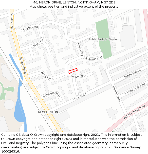 46, HERON DRIVE, LENTON, NOTTINGHAM, NG7 2DE: Location map and indicative extent of plot