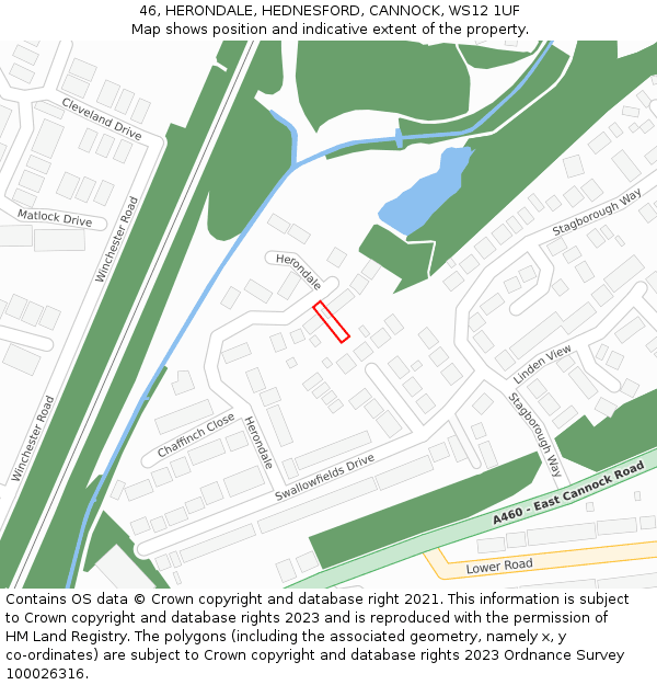 46, HERONDALE, HEDNESFORD, CANNOCK, WS12 1UF: Location map and indicative extent of plot