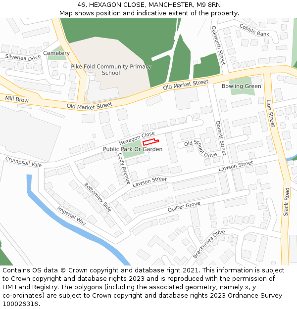 46, HEXAGON CLOSE, MANCHESTER, M9 8RN: Location map and indicative extent of plot