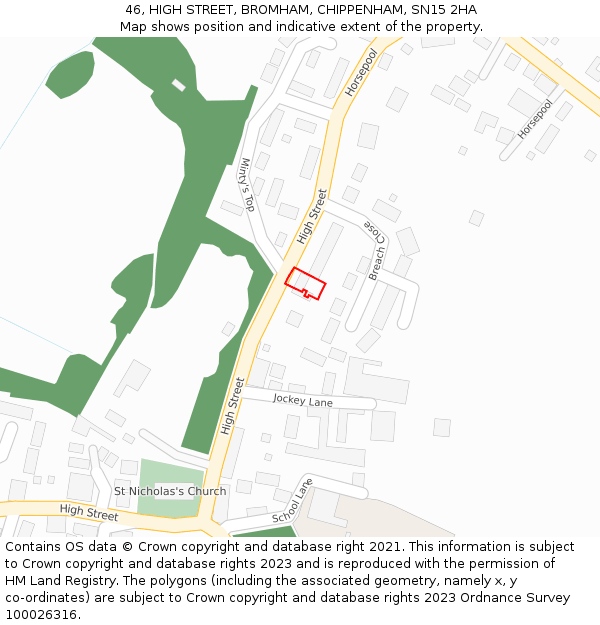 46, HIGH STREET, BROMHAM, CHIPPENHAM, SN15 2HA: Location map and indicative extent of plot