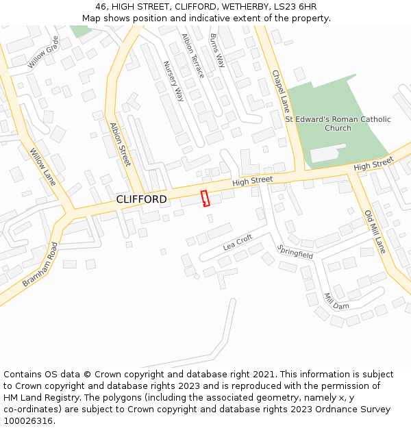 46, HIGH STREET, CLIFFORD, WETHERBY, LS23 6HR: Location map and indicative extent of plot
