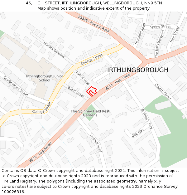 46, HIGH STREET, IRTHLINGBOROUGH, WELLINGBOROUGH, NN9 5TN: Location map and indicative extent of plot