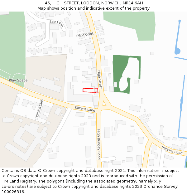 46, HIGH STREET, LODDON, NORWICH, NR14 6AH: Location map and indicative extent of plot