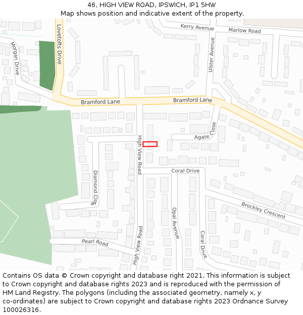 46, HIGH VIEW ROAD, IPSWICH, IP1 5HW: Location map and indicative extent of plot