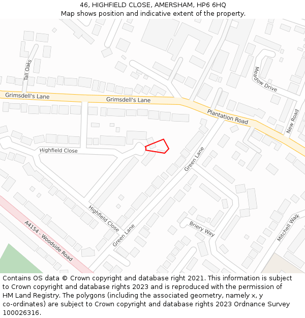 46, HIGHFIELD CLOSE, AMERSHAM, HP6 6HQ: Location map and indicative extent of plot